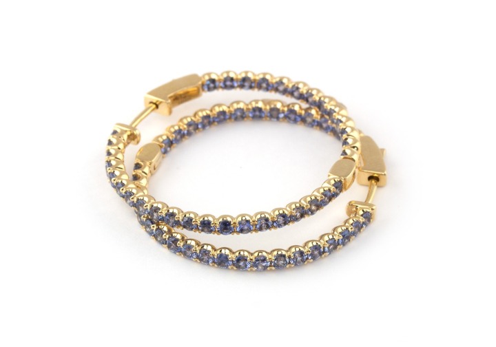 14k Yogo Sapphire Hoop Earrings