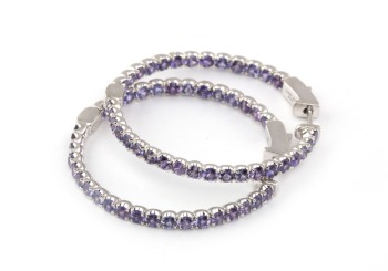 14K Montana Yogo Sapphire Hoop Earrings