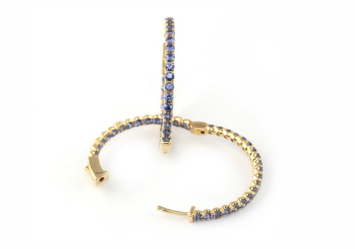 14k Yogo Sapphire Hoop Earrings