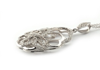 14K White Gold Diamond Butterfly Pendant