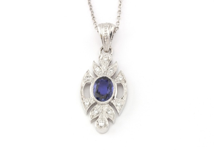 14K Yogo Sapphire and Diamond Pendant