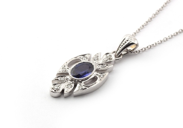 14K Yogo Sapphire and Diamond Pendant