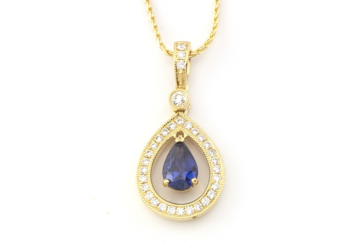 14K Yogo Sapphire and Diamond Pendant