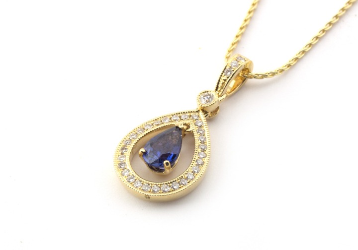 14K Yogo Sapphire and Diamond Pendant