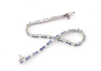 14K Yogo Sapphire and Diamond Tennis Bracelet