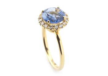 14k Fancy Montana Sapphire Diamond Halo Ring