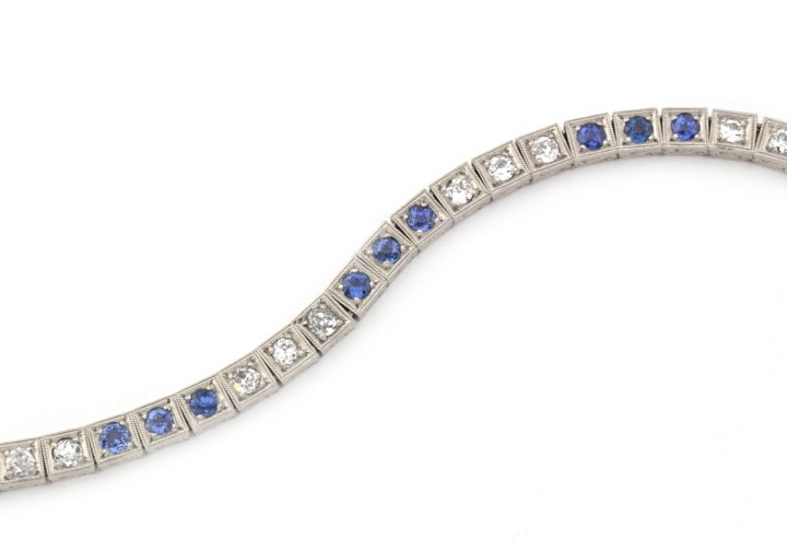 Platinum Yogo Sapphire and Diamond Vintage Tennis Bracelet