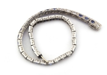 Platinum Yogo Sapphire and Diamond Vintage Tennis Bracelet