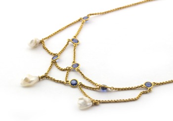 18K Yogo Sapphire and Pearl Vintage Necklace