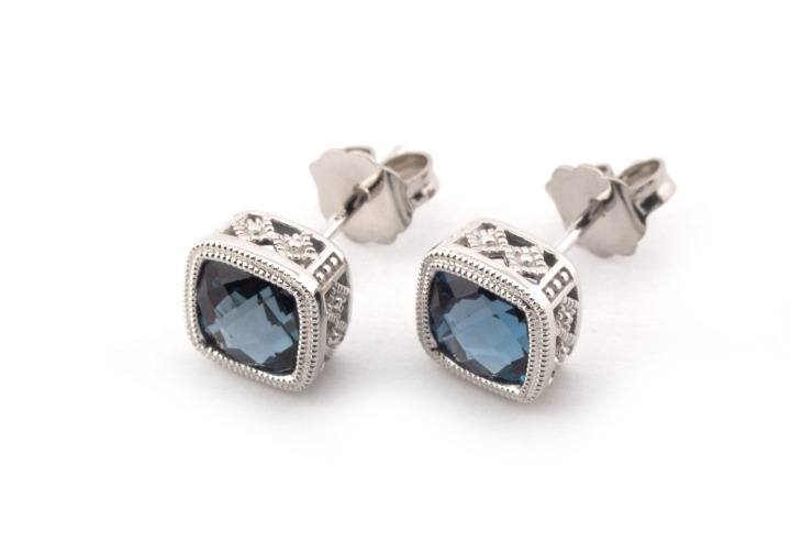 14k London Blue Topaz Stud Earrings