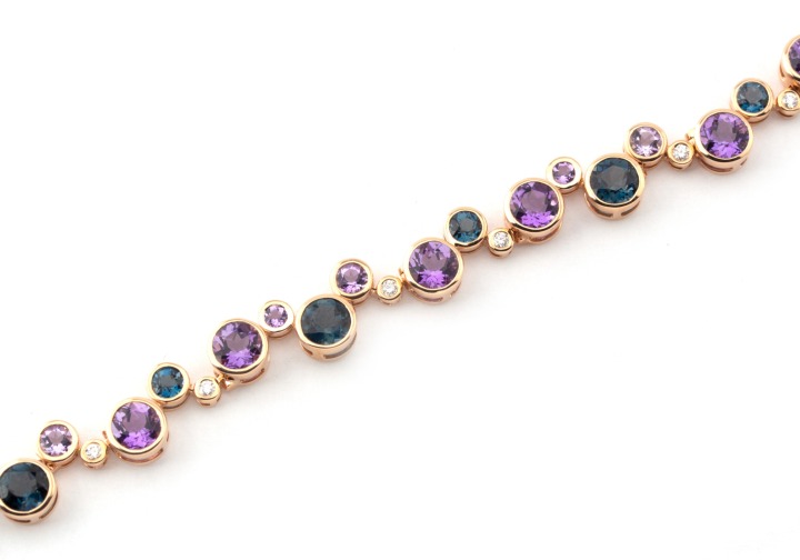 14k Diamond, Amethyst, London Topaz Tennis Bracelet