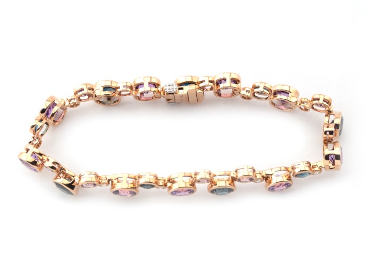 14k Diamond, Amethyst, London Topaz Tennis Bracelet