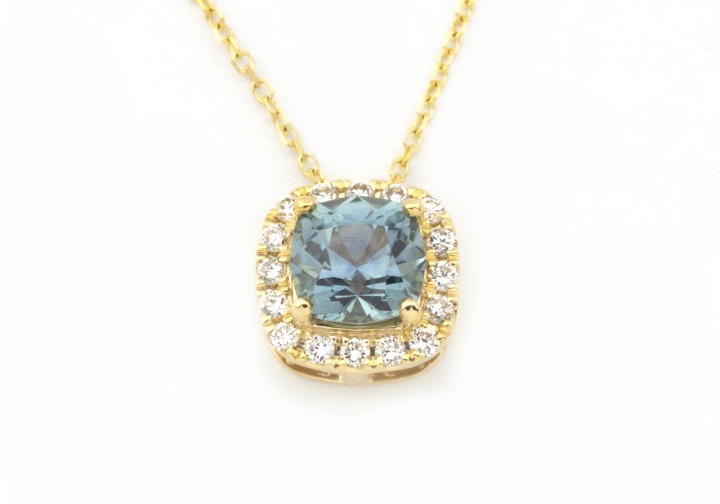 14k Fancy Montana Sapphire and Diamond Necklace