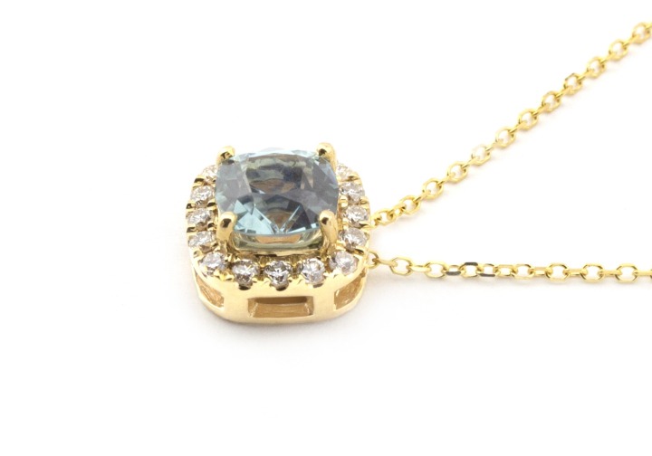 14k Fancy Montana Sapphire and Diamond Necklace