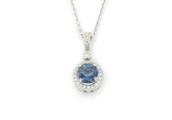 14k Fancy Montana Sapphire and Diamond Pendant