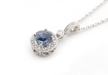 14k Fancy Montana Sapphire and Diamond Pendant