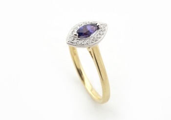 14k Yogo Sapphire and Diamond Marquise Ring