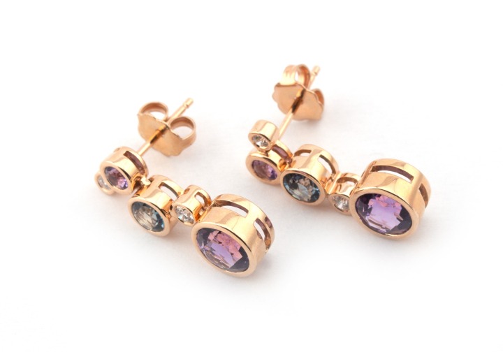 14k Amethyst, London Topaz, and Diamond Drop Earrings