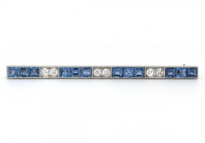Platinum Yogo Sapphire and Diamond Estate Bar Pin