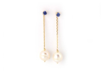 14k Yogo Sapphire and Pearl Earrings