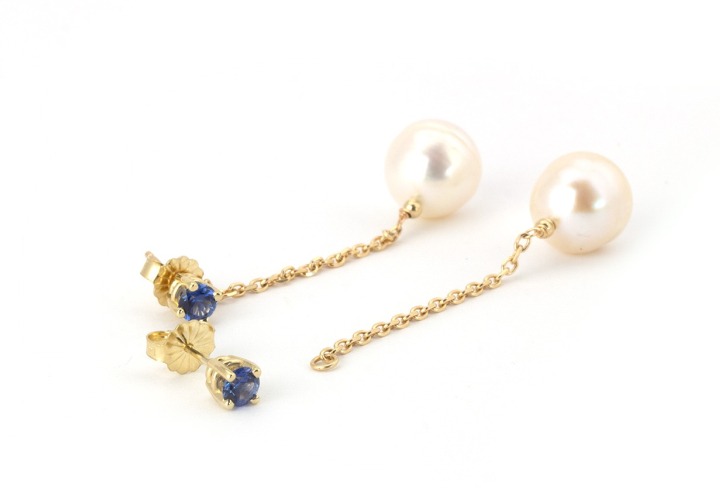 14k Yogo Sapphire and Pearl Earrings