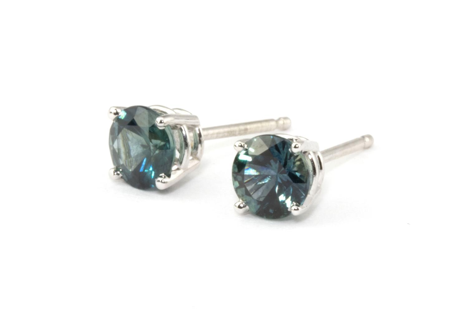 14k Fancy Montana Sapphire Stud Earrings