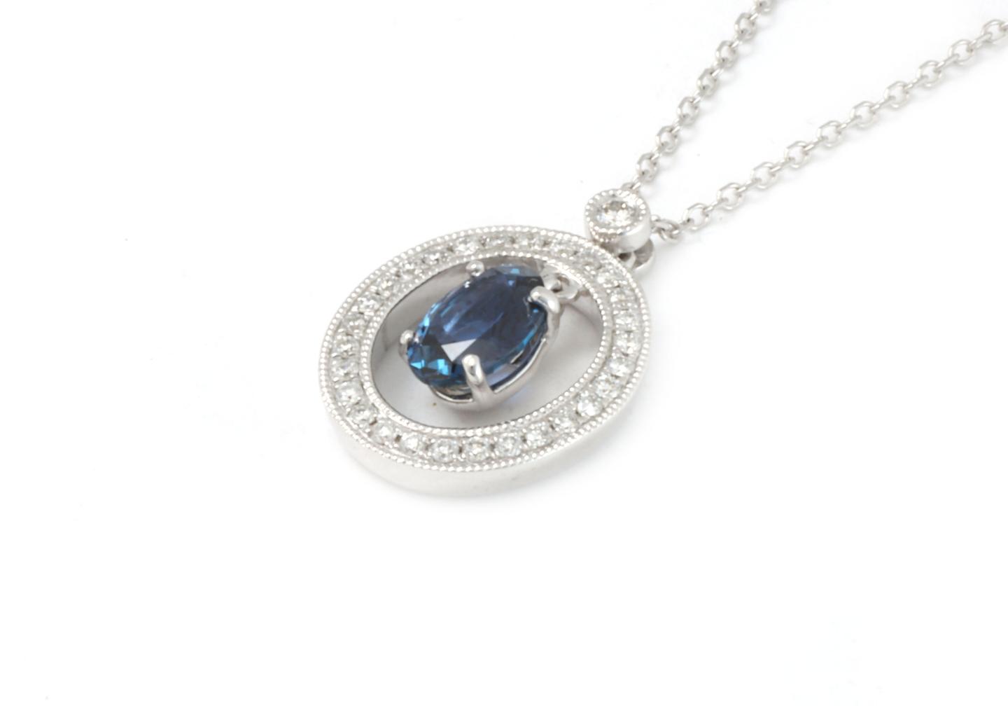 14K Yogo Sapphire and Diamond Pendant