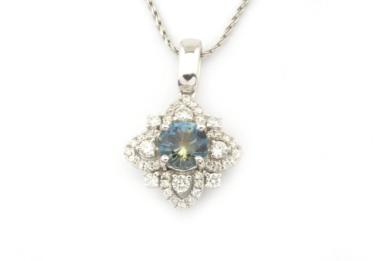 14k Fancy Montana Sapphire and Diamond Pendant