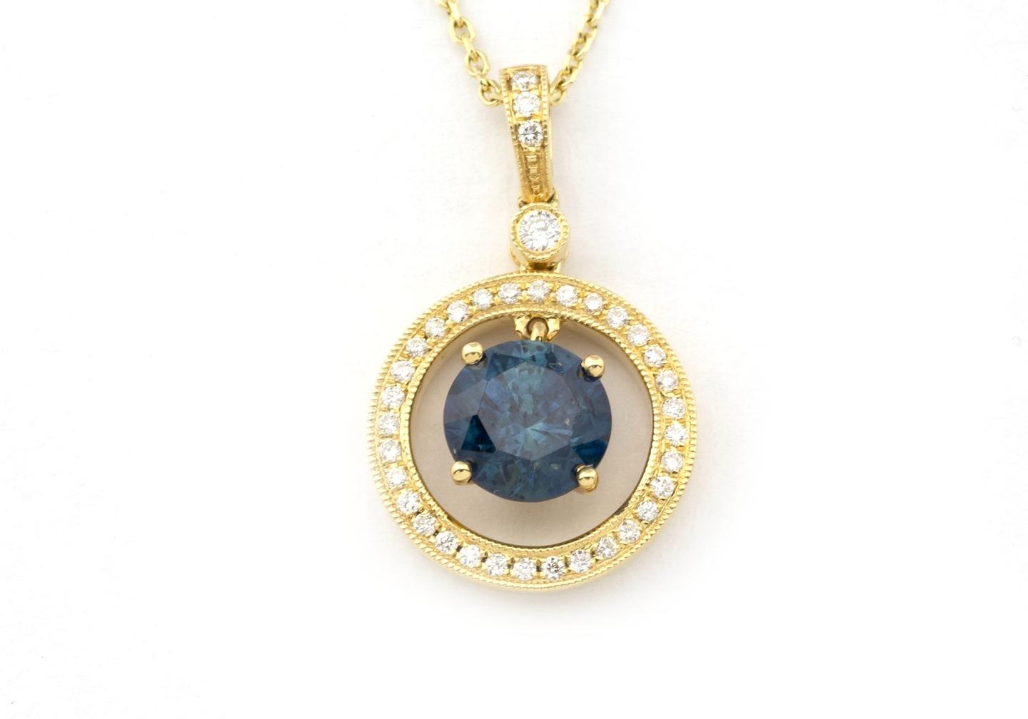 14k Fancy Montana Sapphire and Diamond Necklace