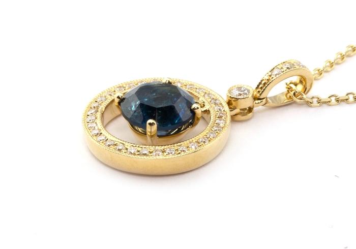 14k Fancy Montana Sapphire and Diamond Necklace
