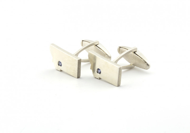 Sterling Silver Yogo Sapphire Cufflinks