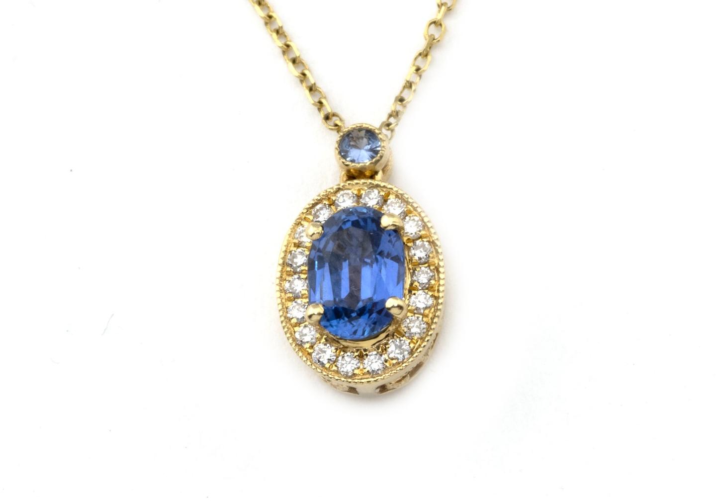 14K Yogo Sapphire and Diamond Pendant