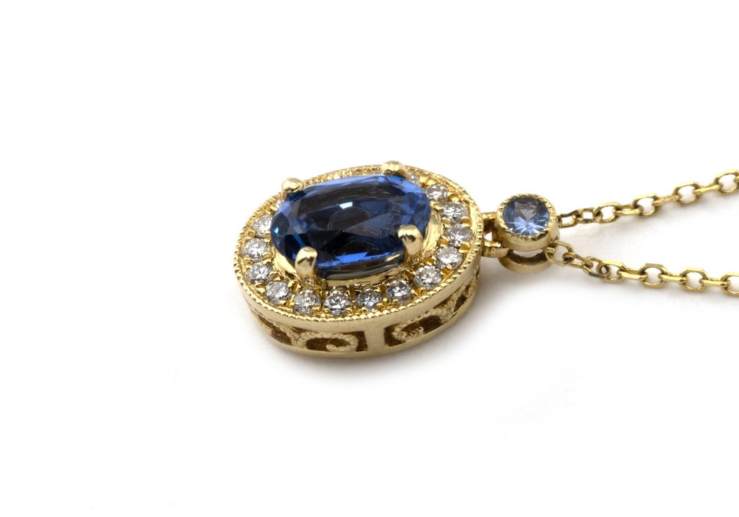 14K Yogo Sapphire and Diamond Pendant
