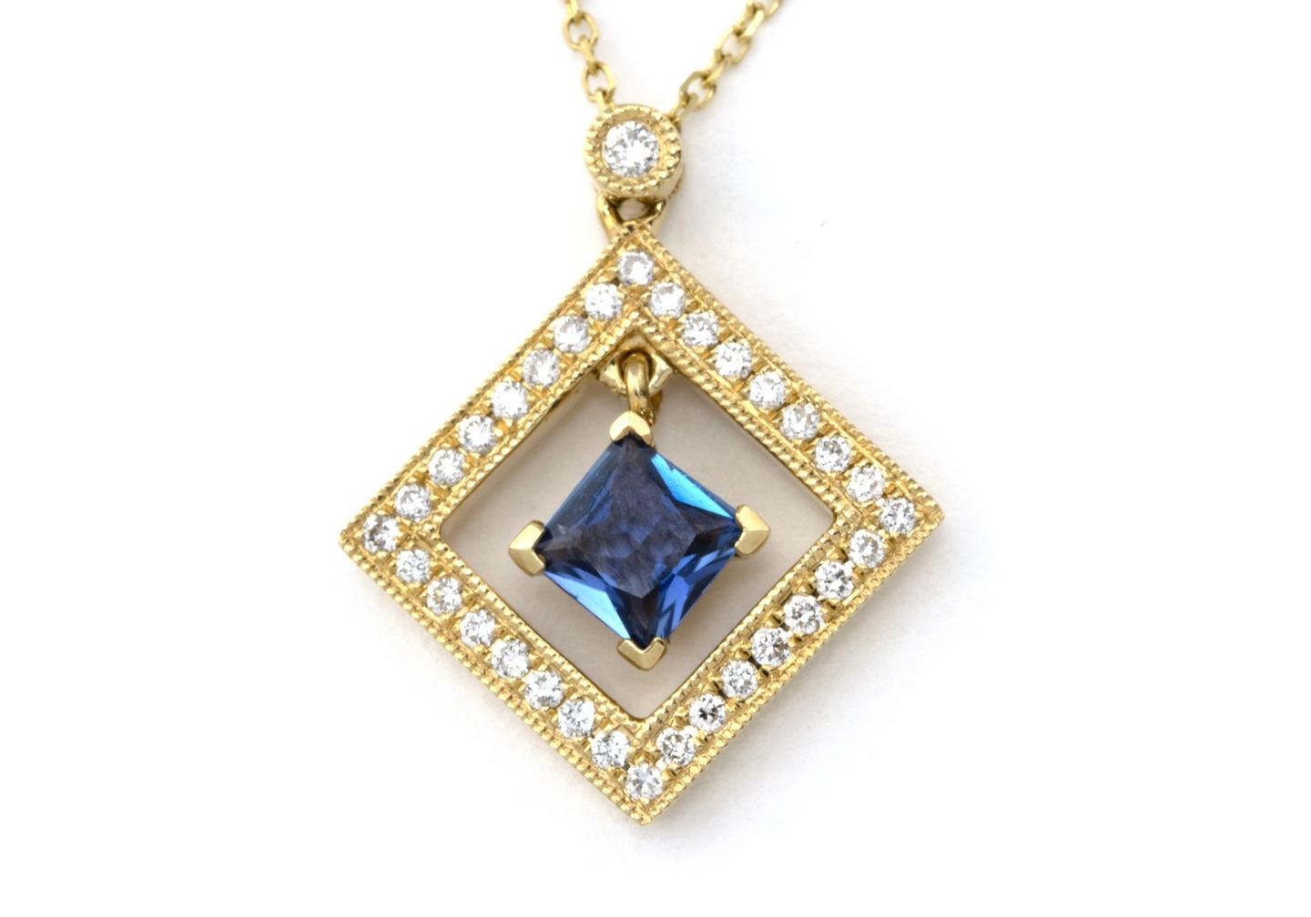 14K Yogo Sapphire and Diamond Pendant