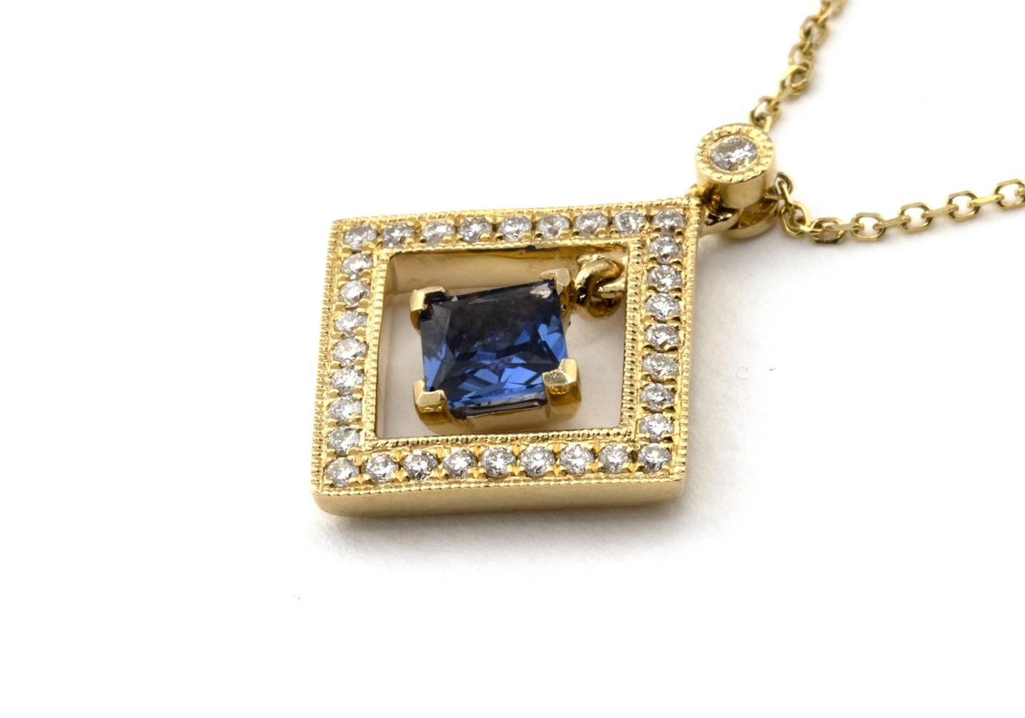 14K Yogo Sapphire and Diamond Pendant