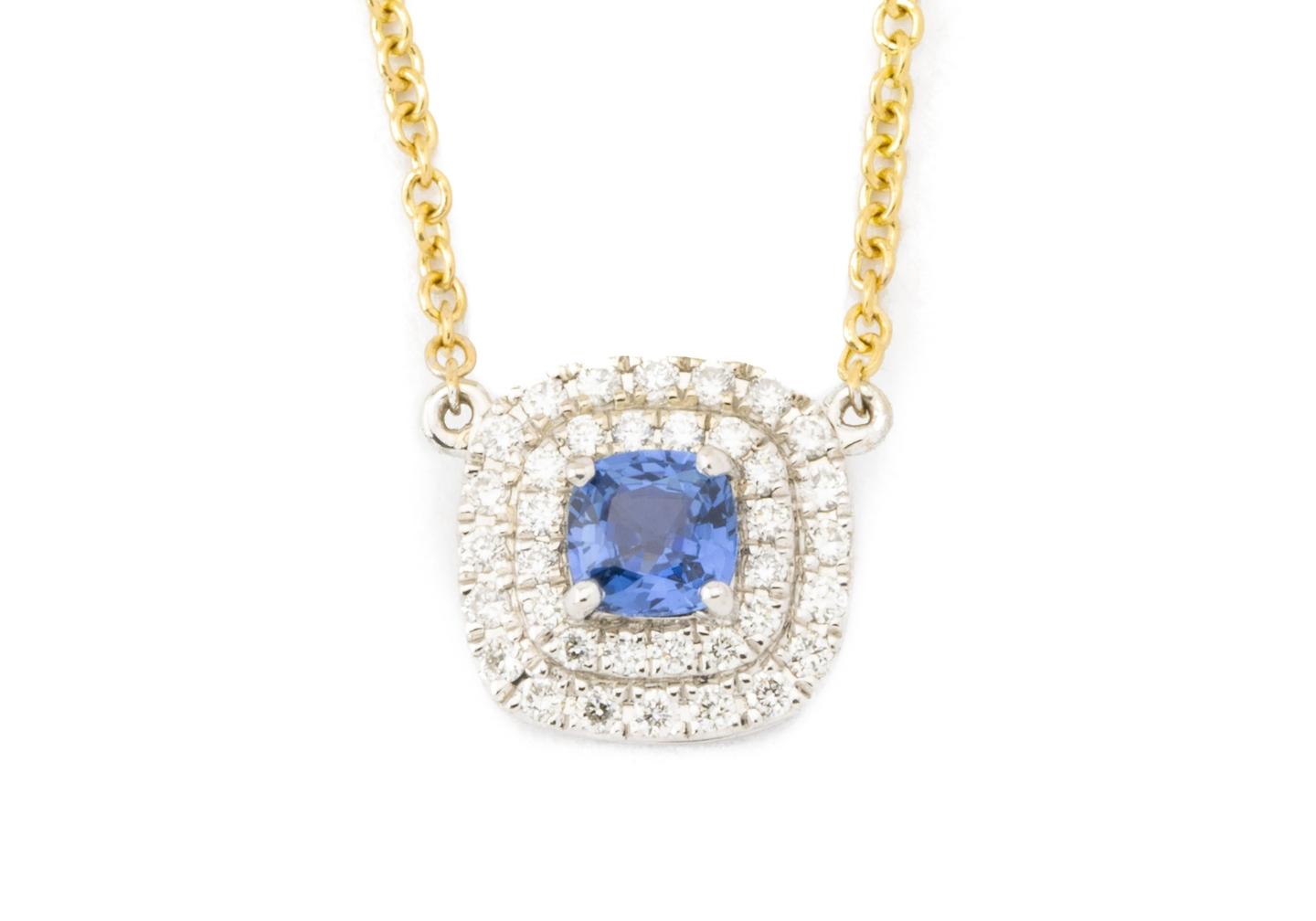 14K Yogo Sapphire and Diamond Pendant