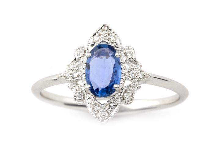 14K Yogo Sapphire and Diamond Ring
