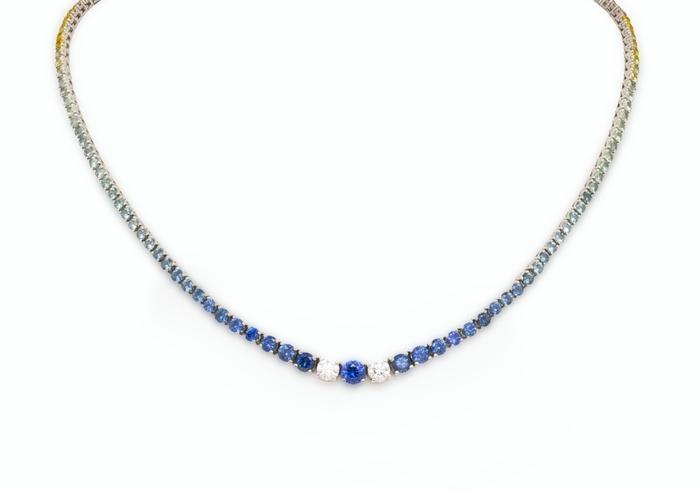 Plat Rainbow Tennis Necklace