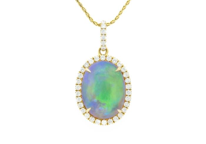 14K Opal and Diamond Pendant