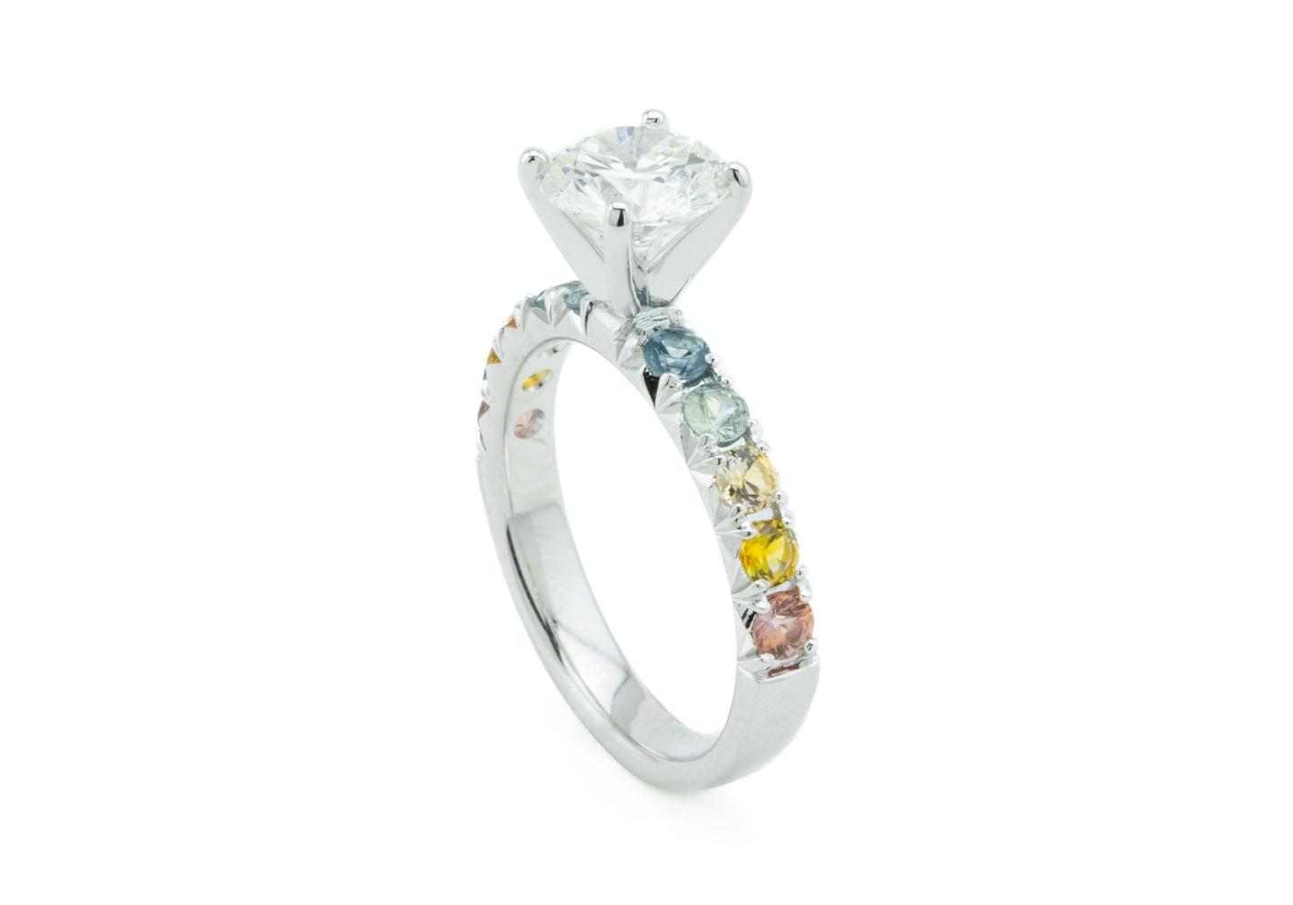 14K Rainbow Montana Sapphire & Lab Diamond Ring