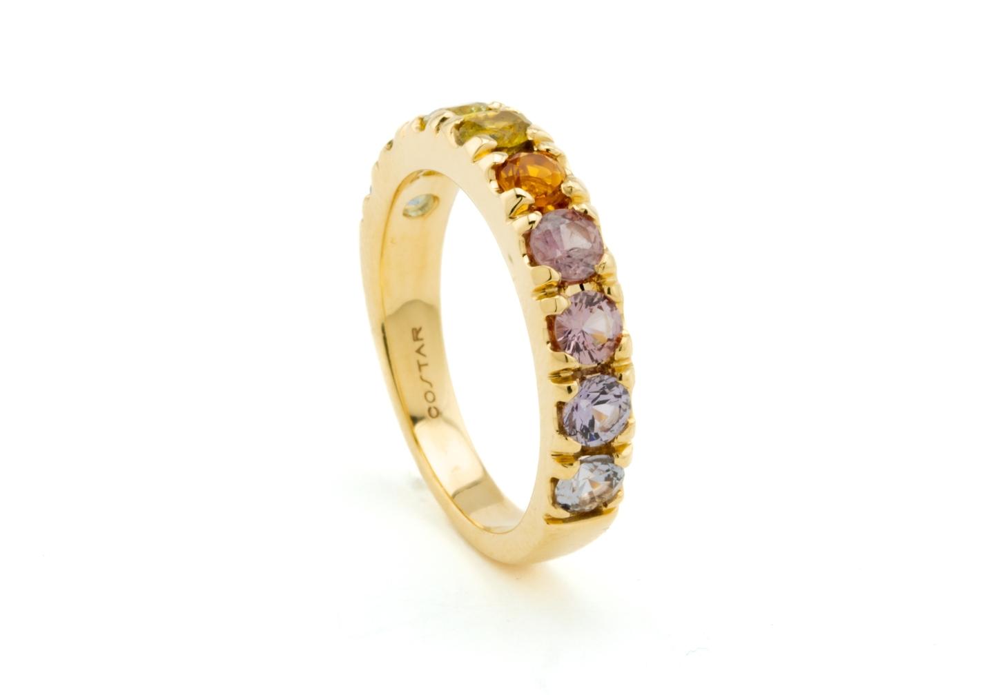 14K Rainbow Fancy Montana Sapphire Band