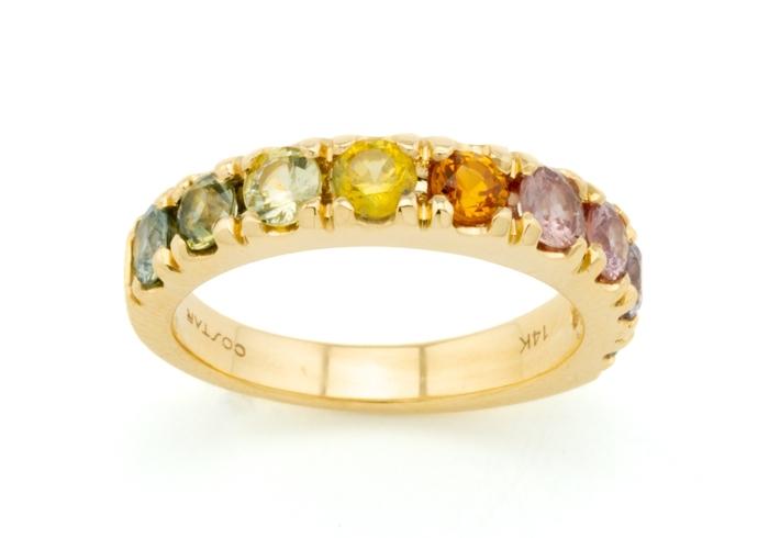 14K Rainbow Fancy Montana Sapphire Band