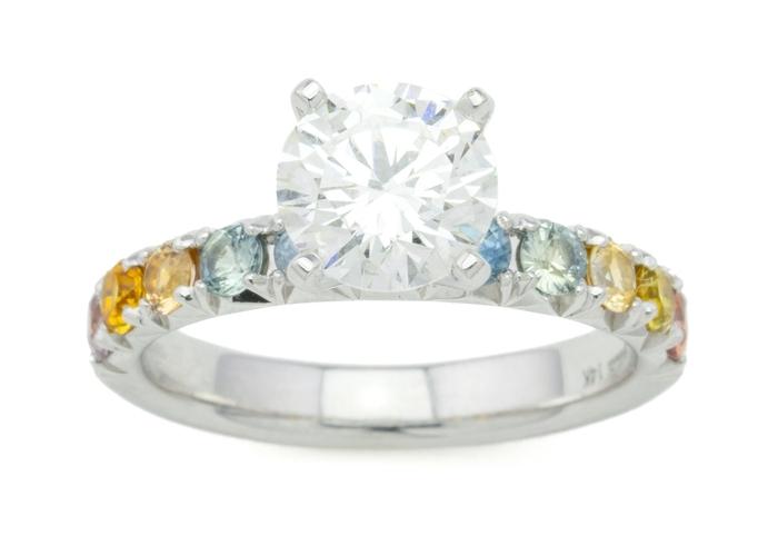 14K Rainbow Montana Sapphire & Lab Diamond Ring