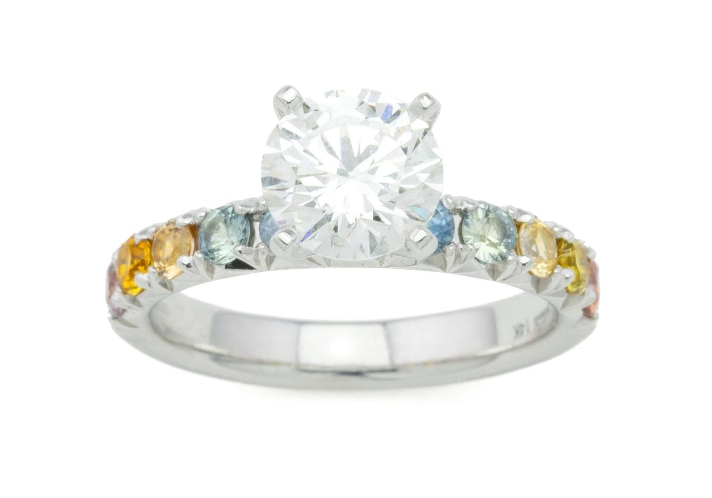 14K Rainbow Montana Sapphire & Lab Diamond Ring