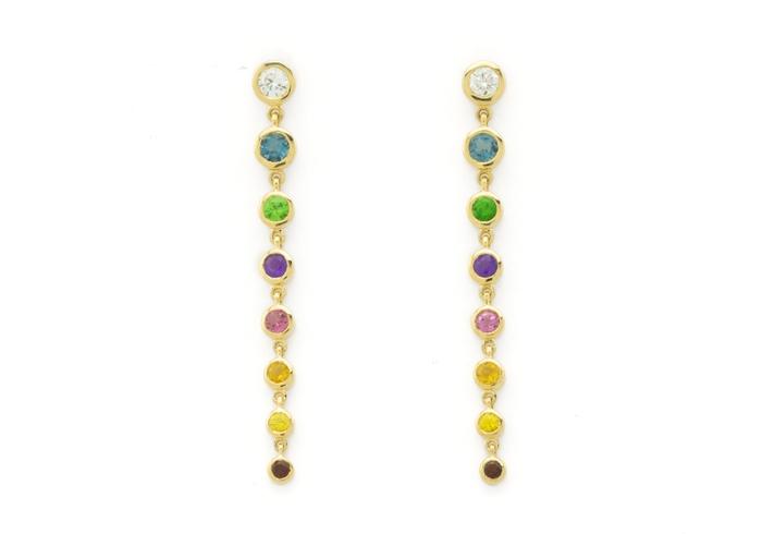 14K Rainbow Gemstone Long Dangle Earrings