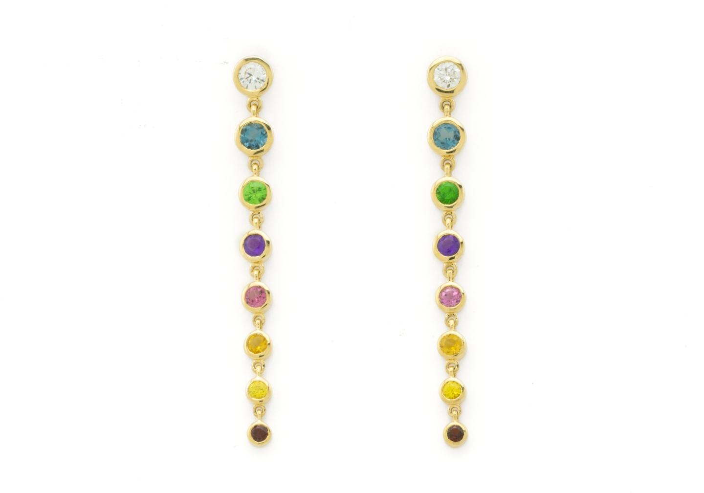 14K Rainbow Gemstone Long Dangle Earrings