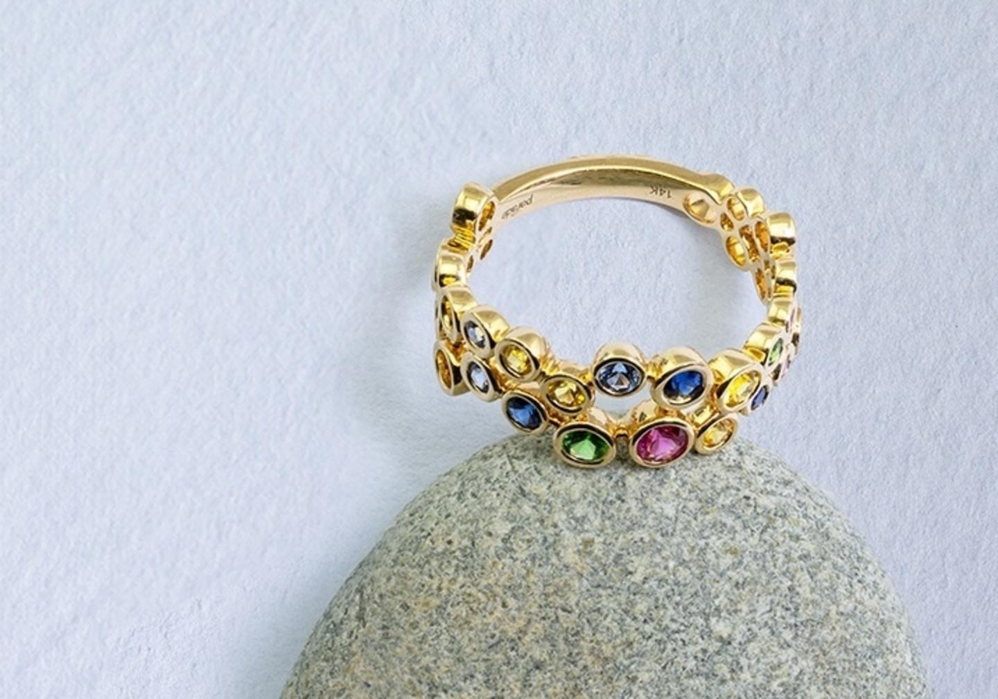 14K Rainbow Gemstone Bubble Ring