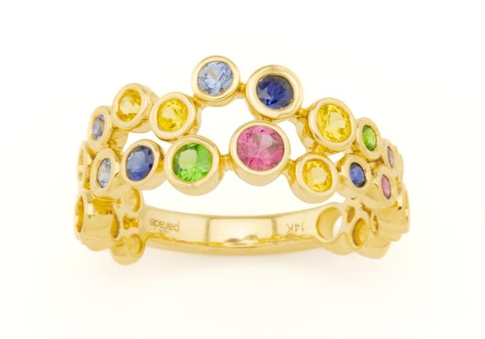14K Rainbow Gemstone Bubble Ring