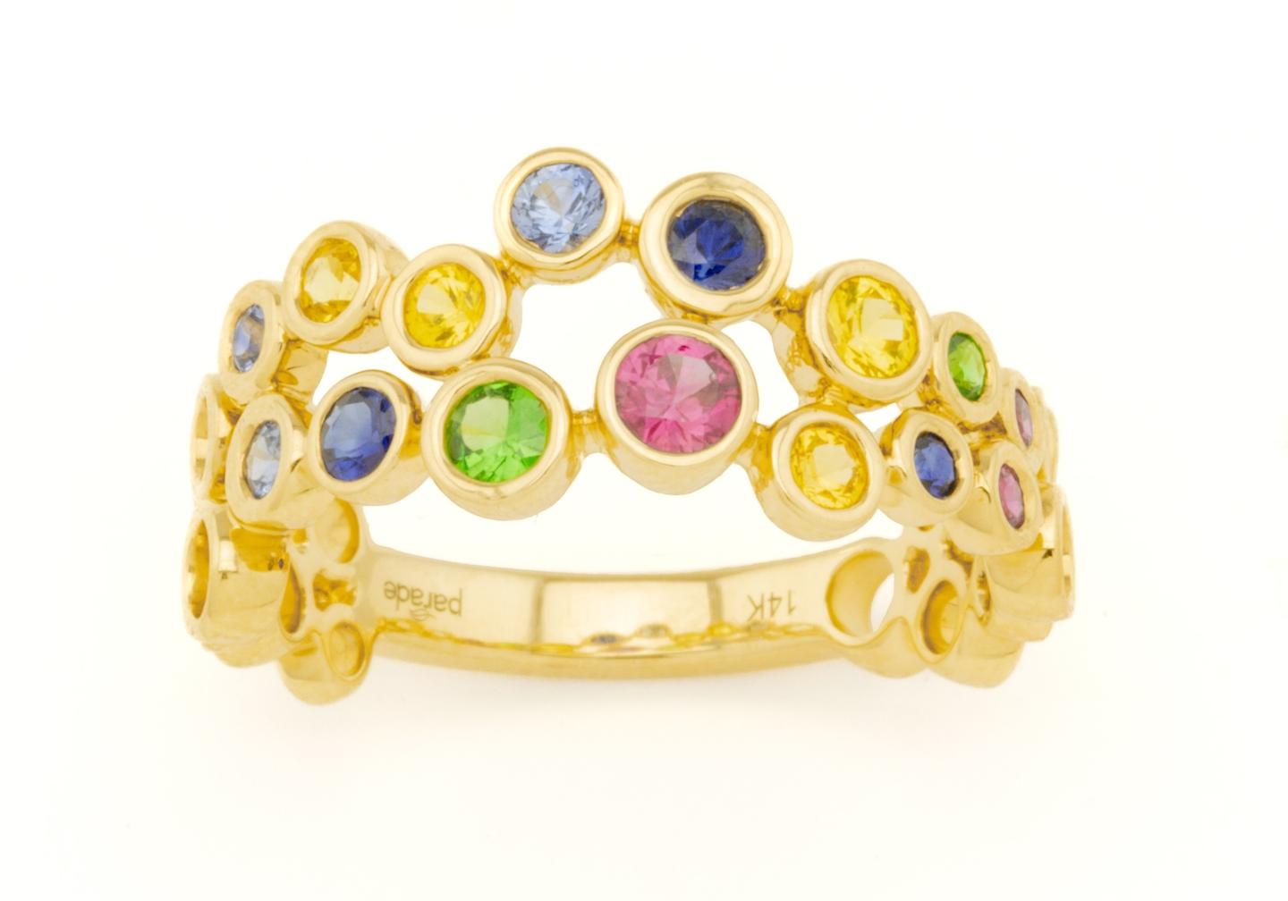 14K Rainbow Gemstone Bubble Ring