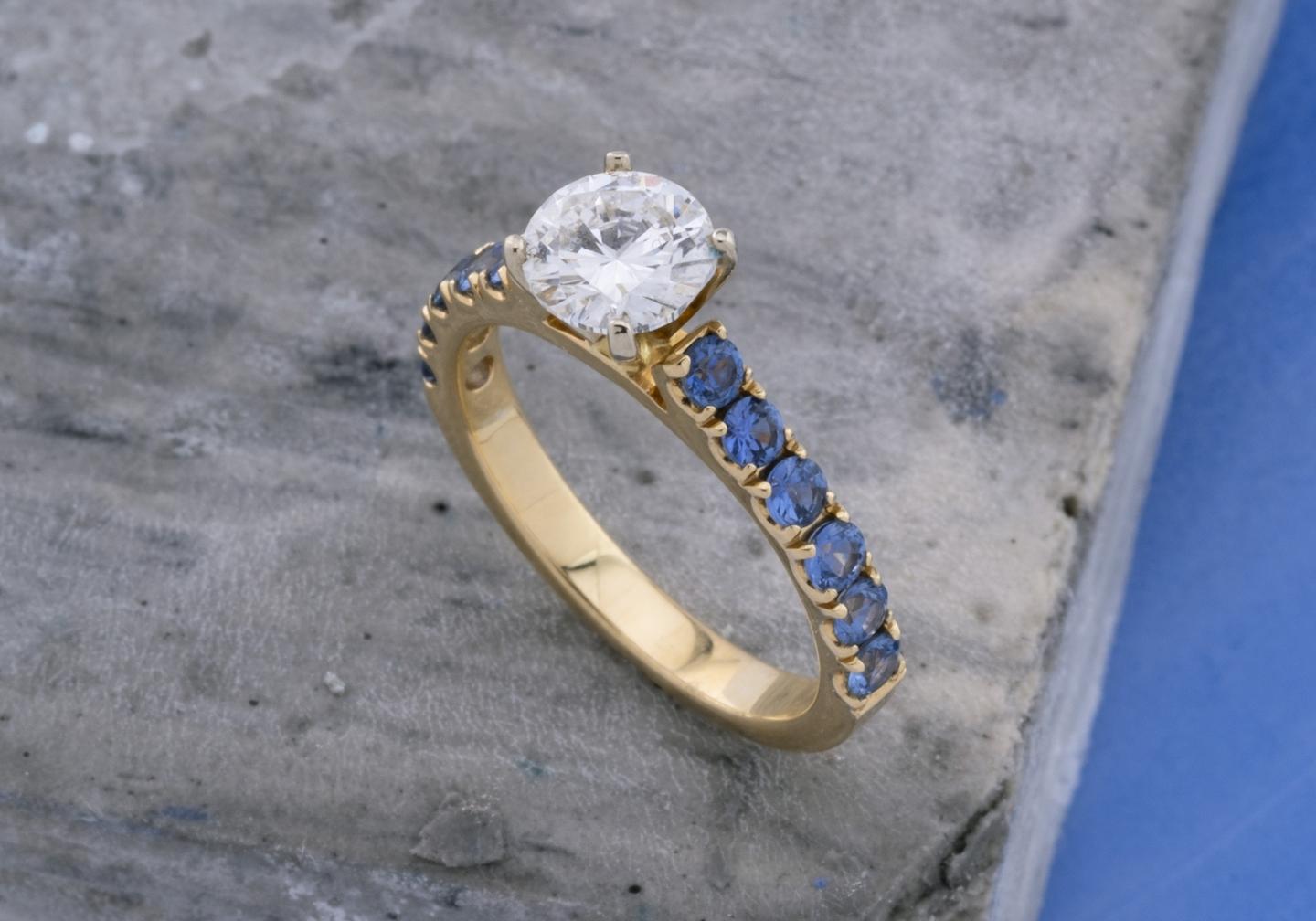 Diamond and Yogo Sapphire Engagement Ring